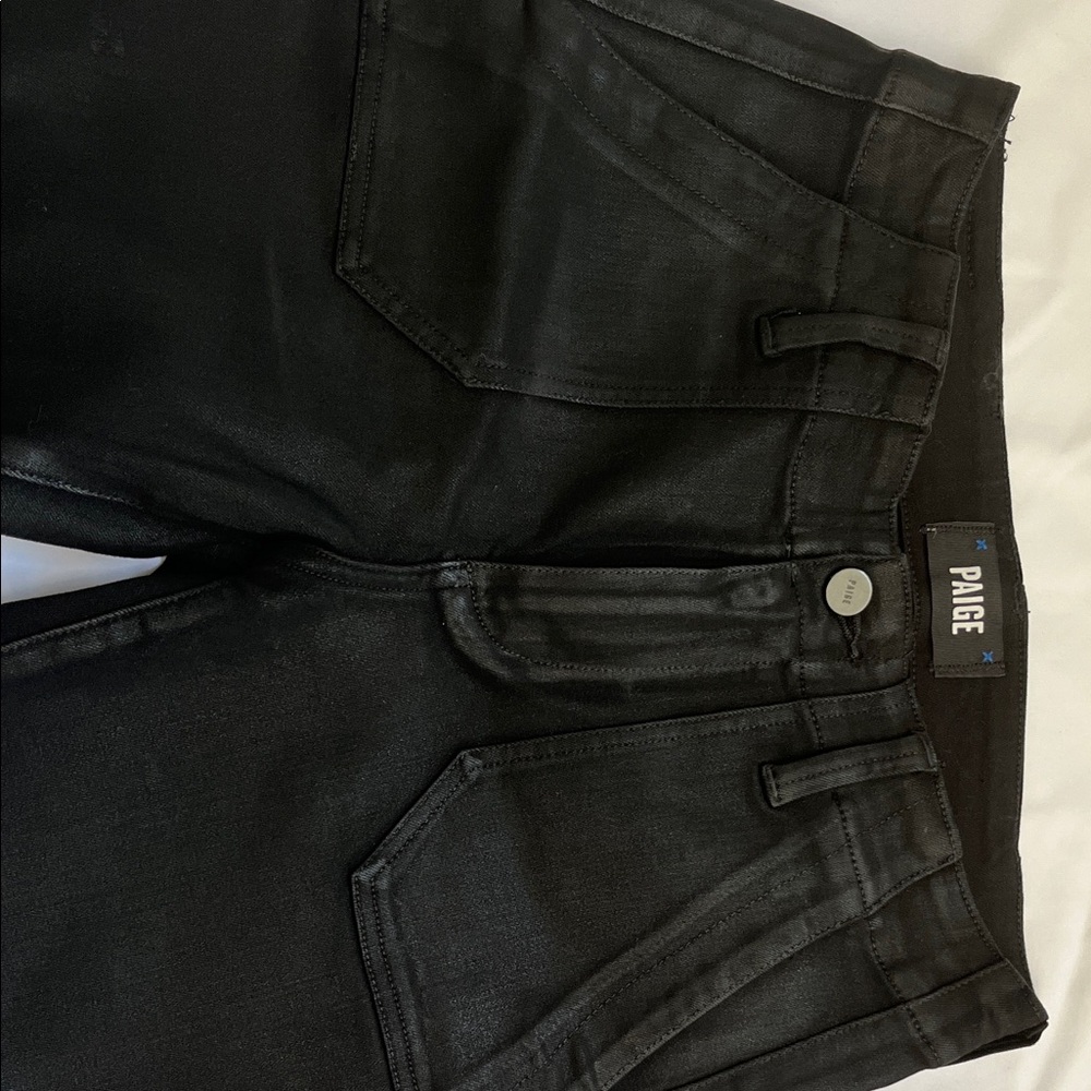 PAIGE Jet Black faux leather pants. Mayslie pants by Paige Denim Anthropology